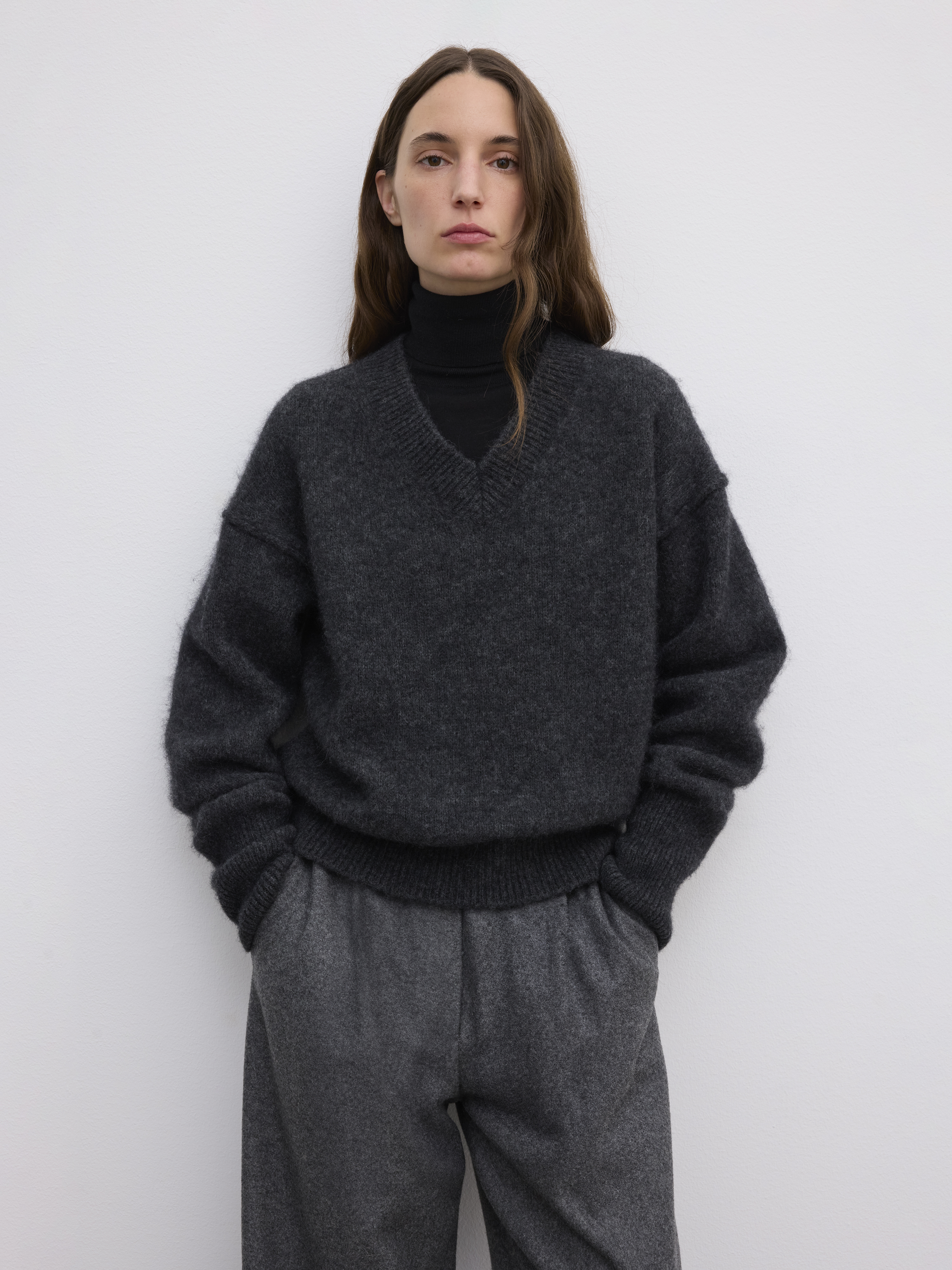 House Of Dagmar V-neck Alpaca Knit In Gray