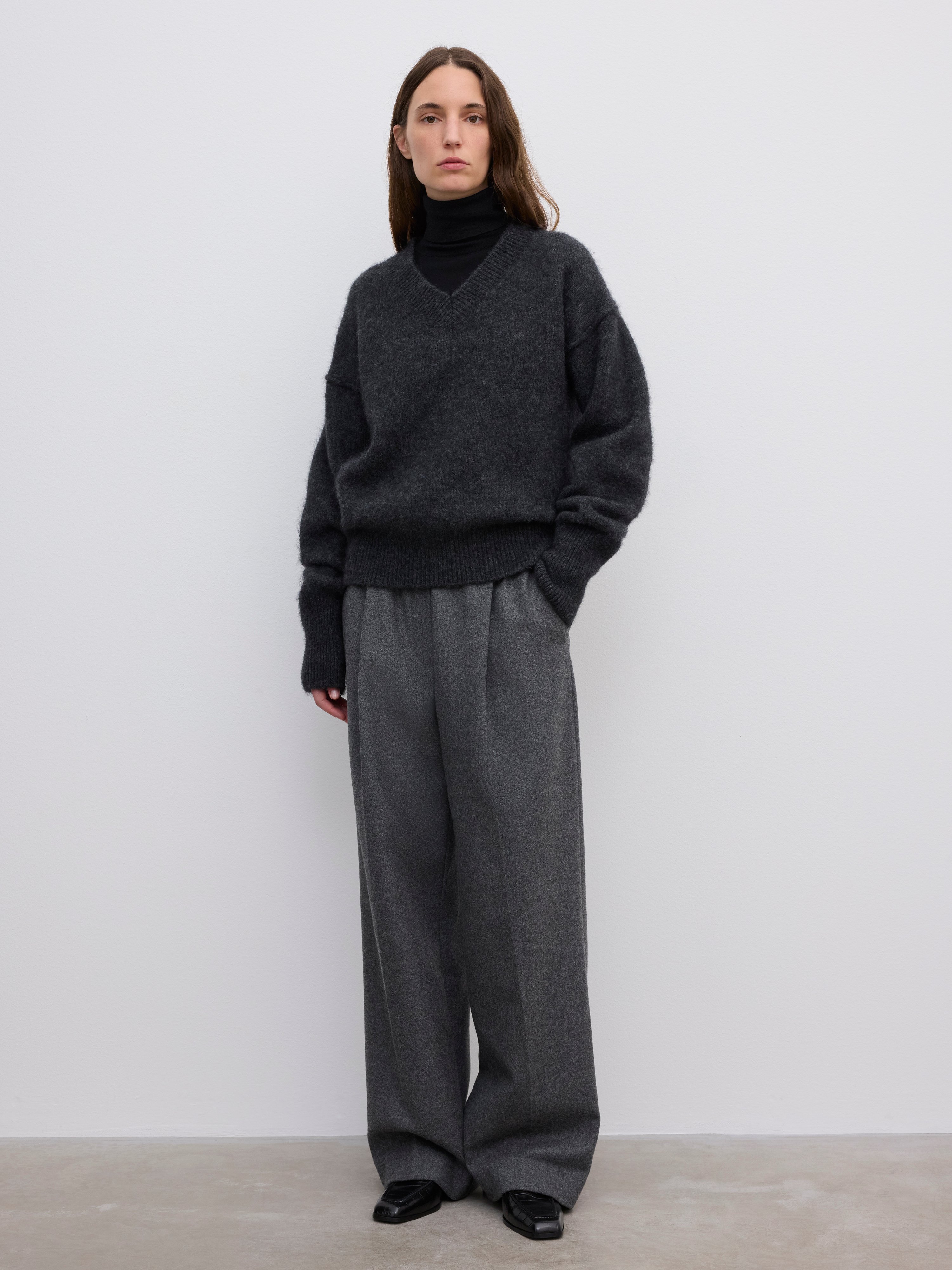 House Of Dagmar V-neck Alpaca Knit In Gray