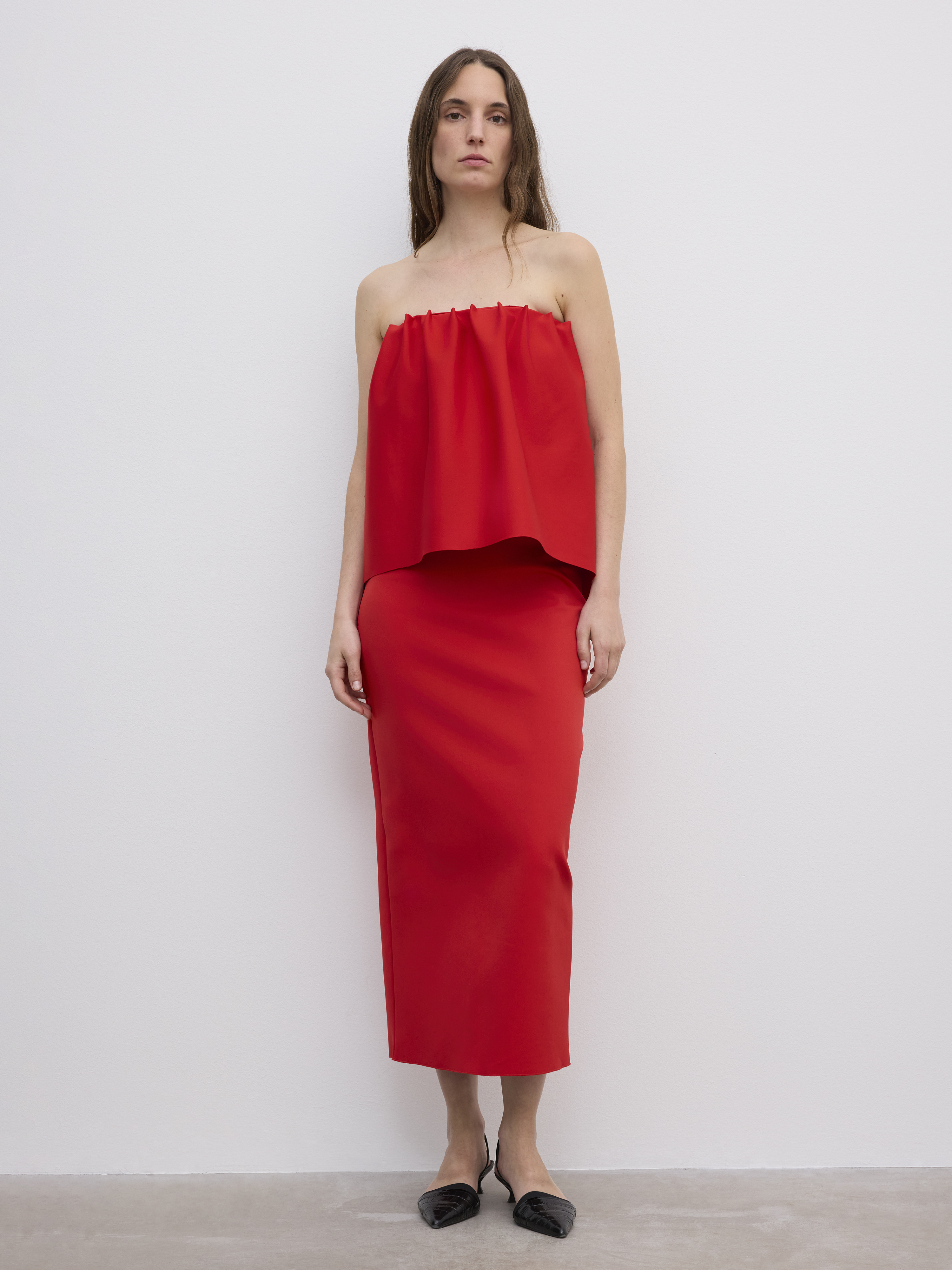 red tube dress Red Tube Dress With A Rosette Detail