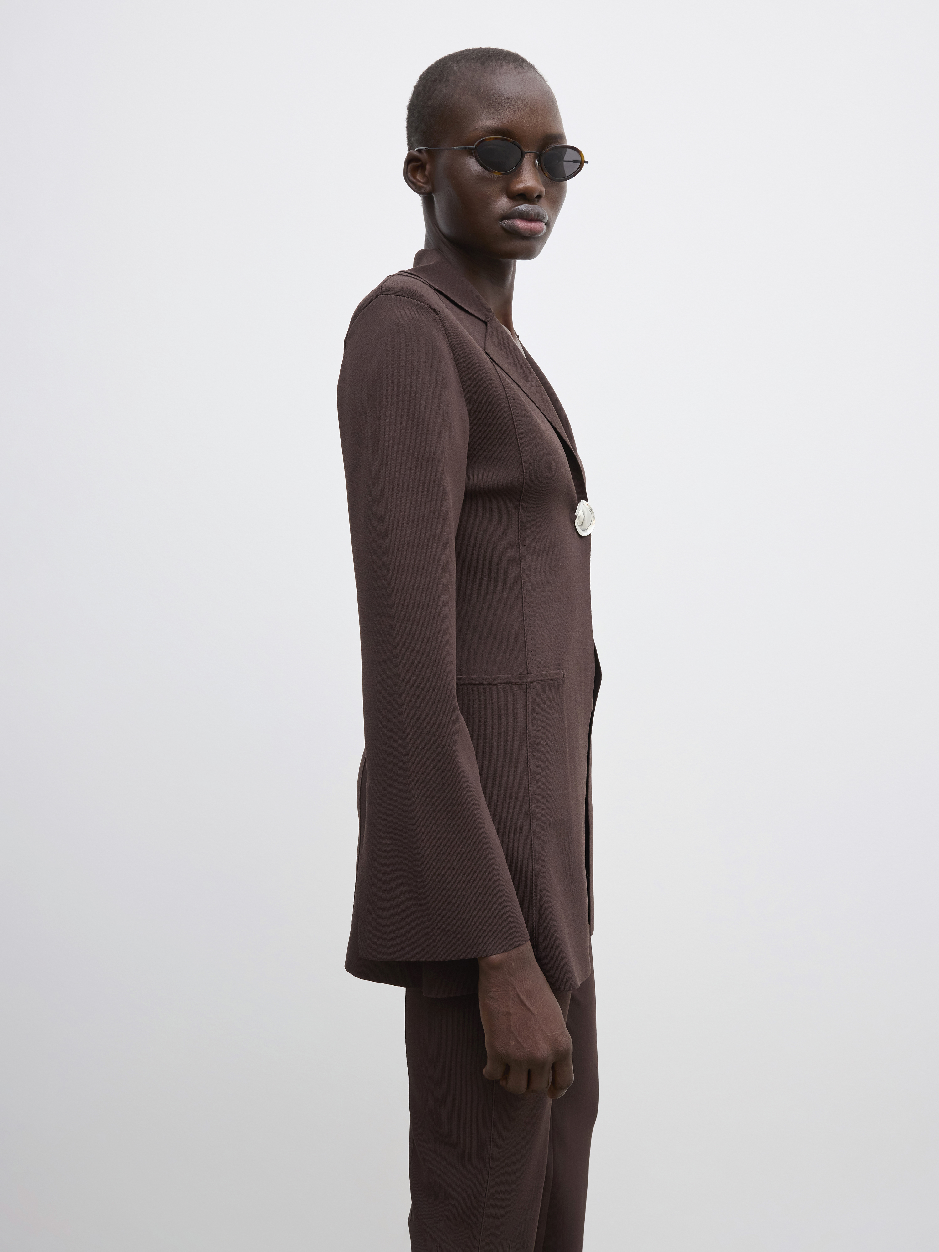 House Of Dagmar Slim Knitted Blazer In Cacao Brown