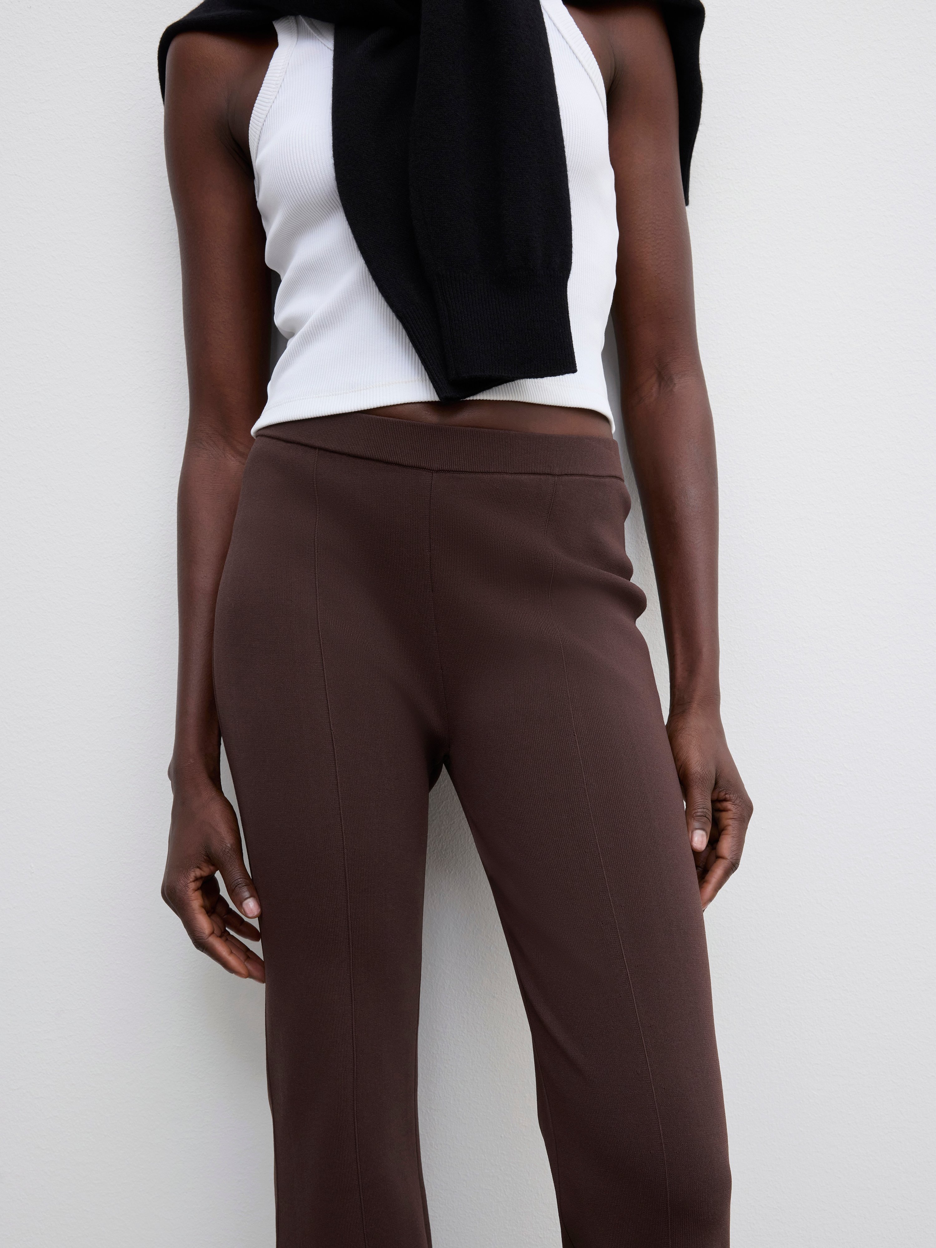 House Of Dagmar Slim Knitted Trouser In Cacao Brown