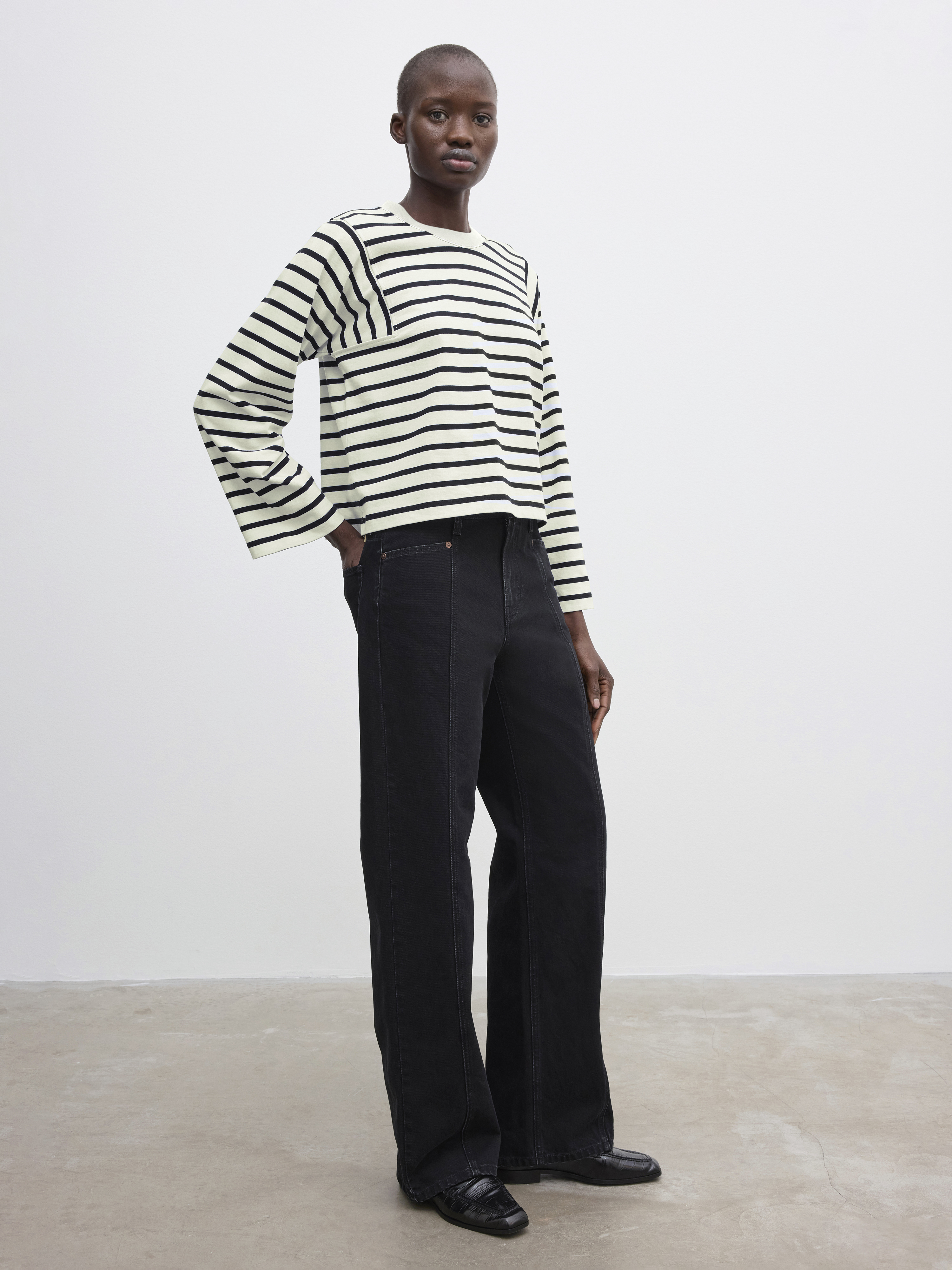 House Of Dagmar Cropped Long Sleeve In Off White Black