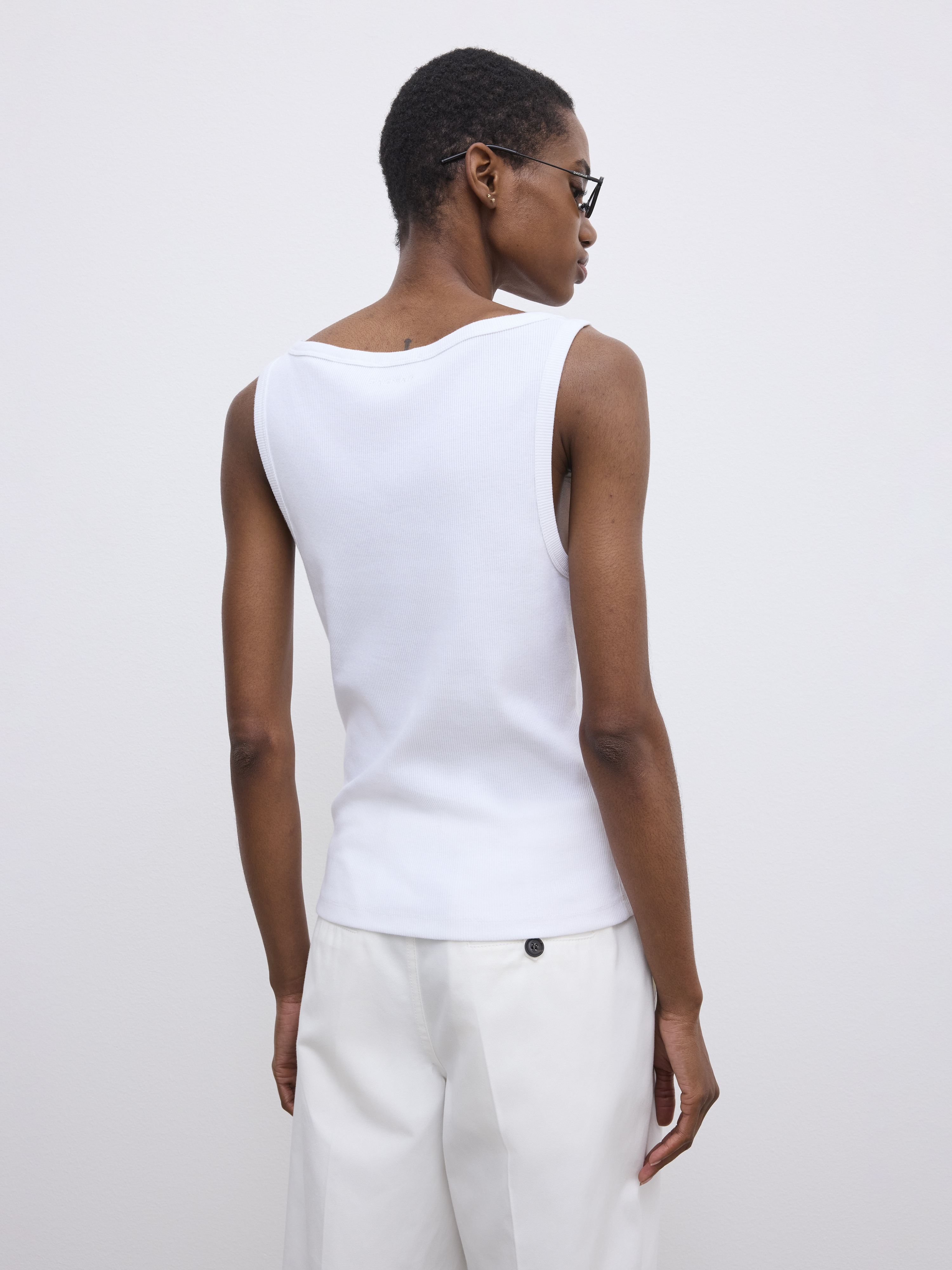 ロンハーマン　Bare Rib Tank Top タンクトップ　ホワイト　XS リブ スリーブレス トップ（ホワイト/ブラック）｜Ron Herman(ロン
