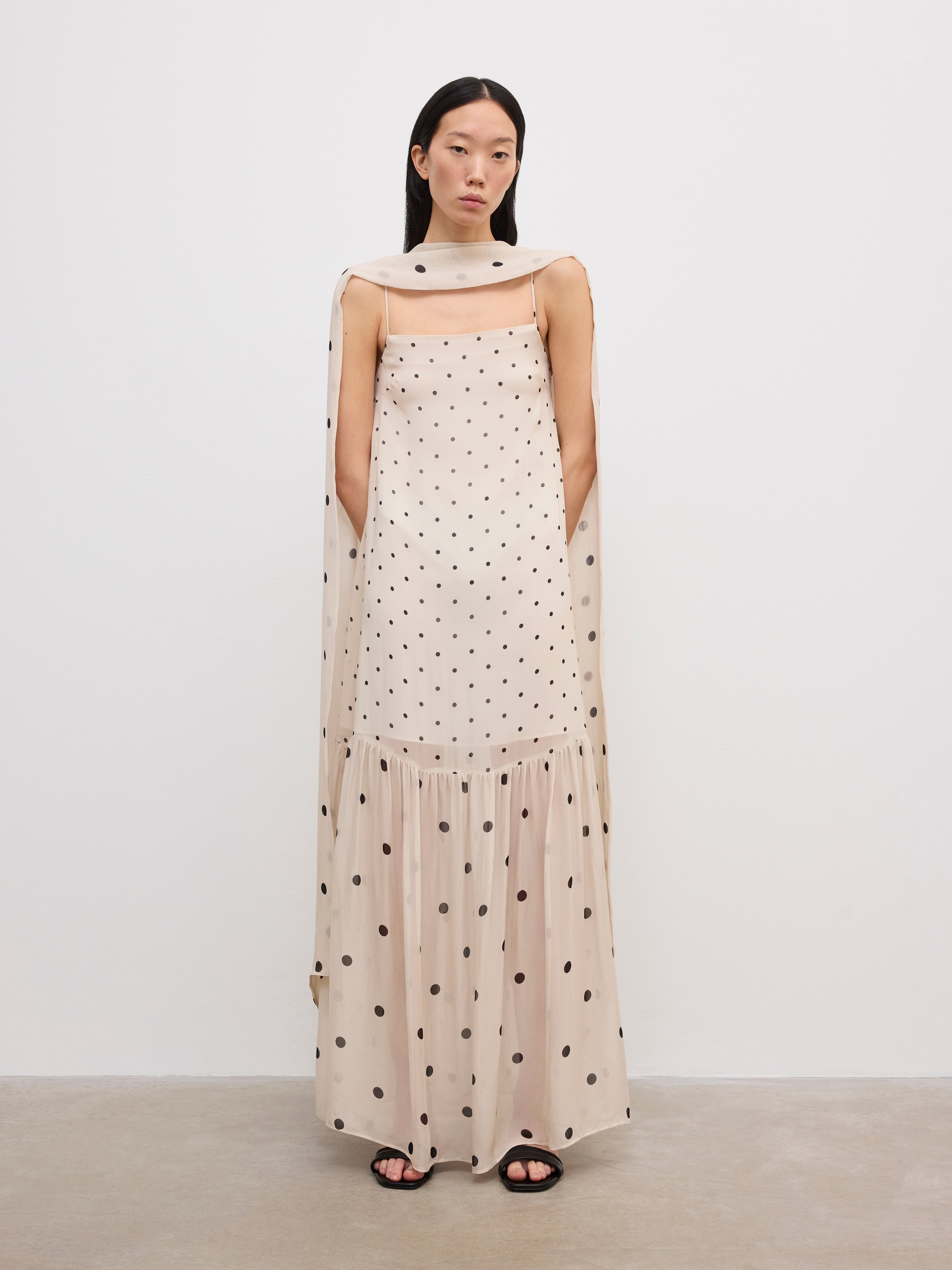 House of Dagmar Dot Print Slip Maxi Dress - Antique Beige