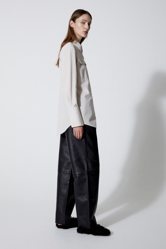 House Of Dagmar Simone Poplin Woven Top In Stone