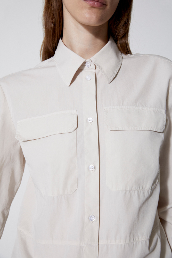 House Of Dagmar Simone Poplin Woven Top In Stone