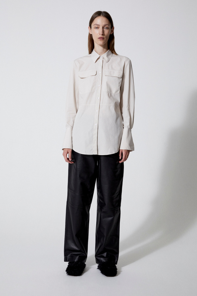 House Of Dagmar Simone Poplin Woven Top In Stone