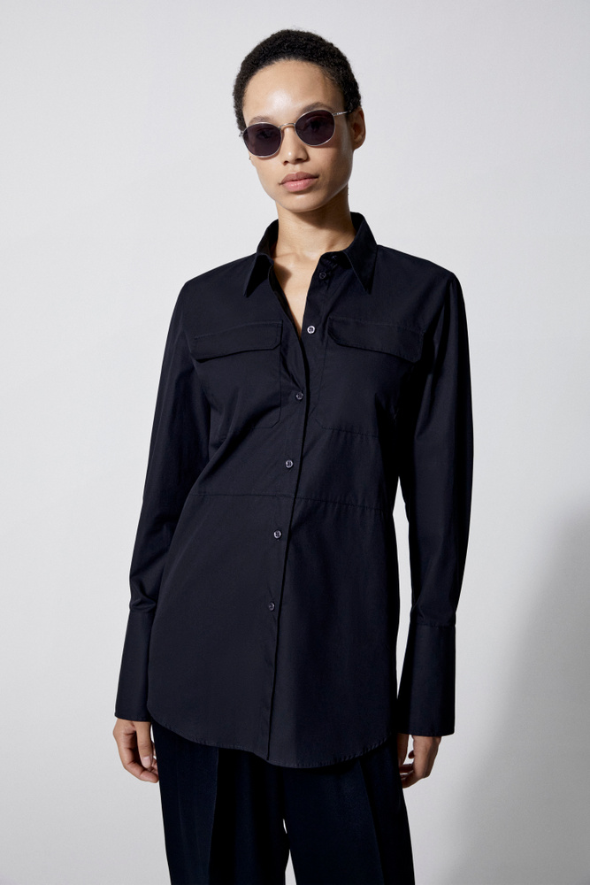 House Of Dagmar Simone Poplin Shirt In Black